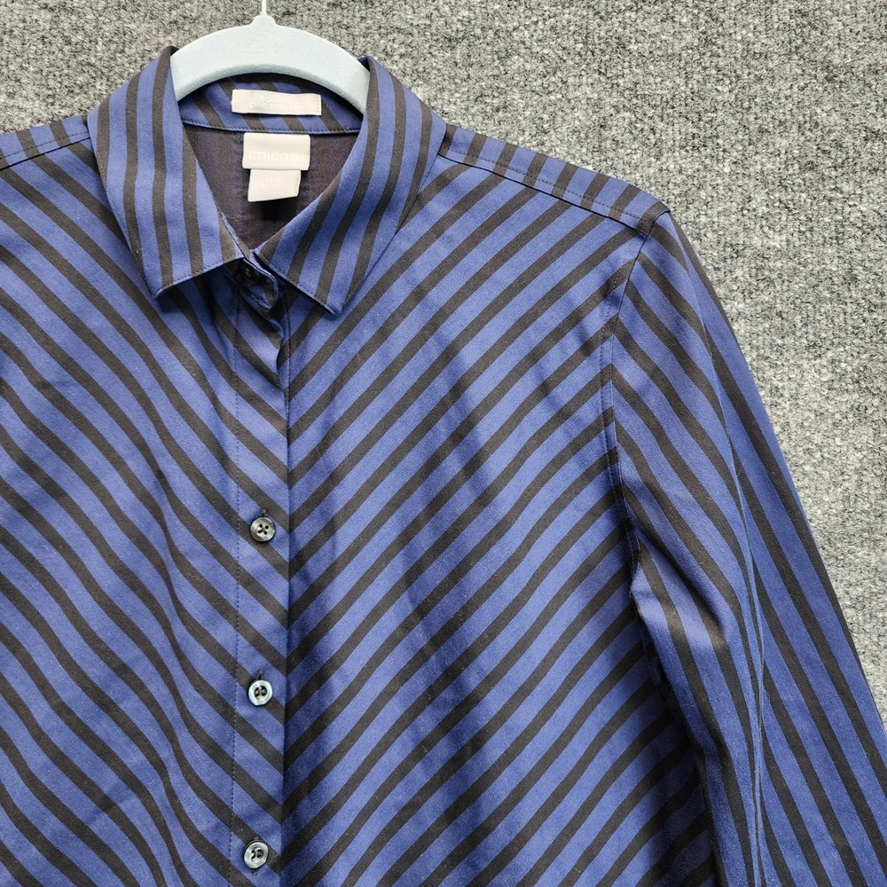 Chico's No-Iron Chic‎ Stretch Womens Stripe Button Up Career Shirt Size 0.5 (S)